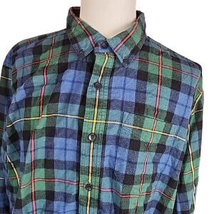 LL Bean Shirt Men Green Blue Traditional Fit 228061 Plaid Button Up Shirt Sz XXL